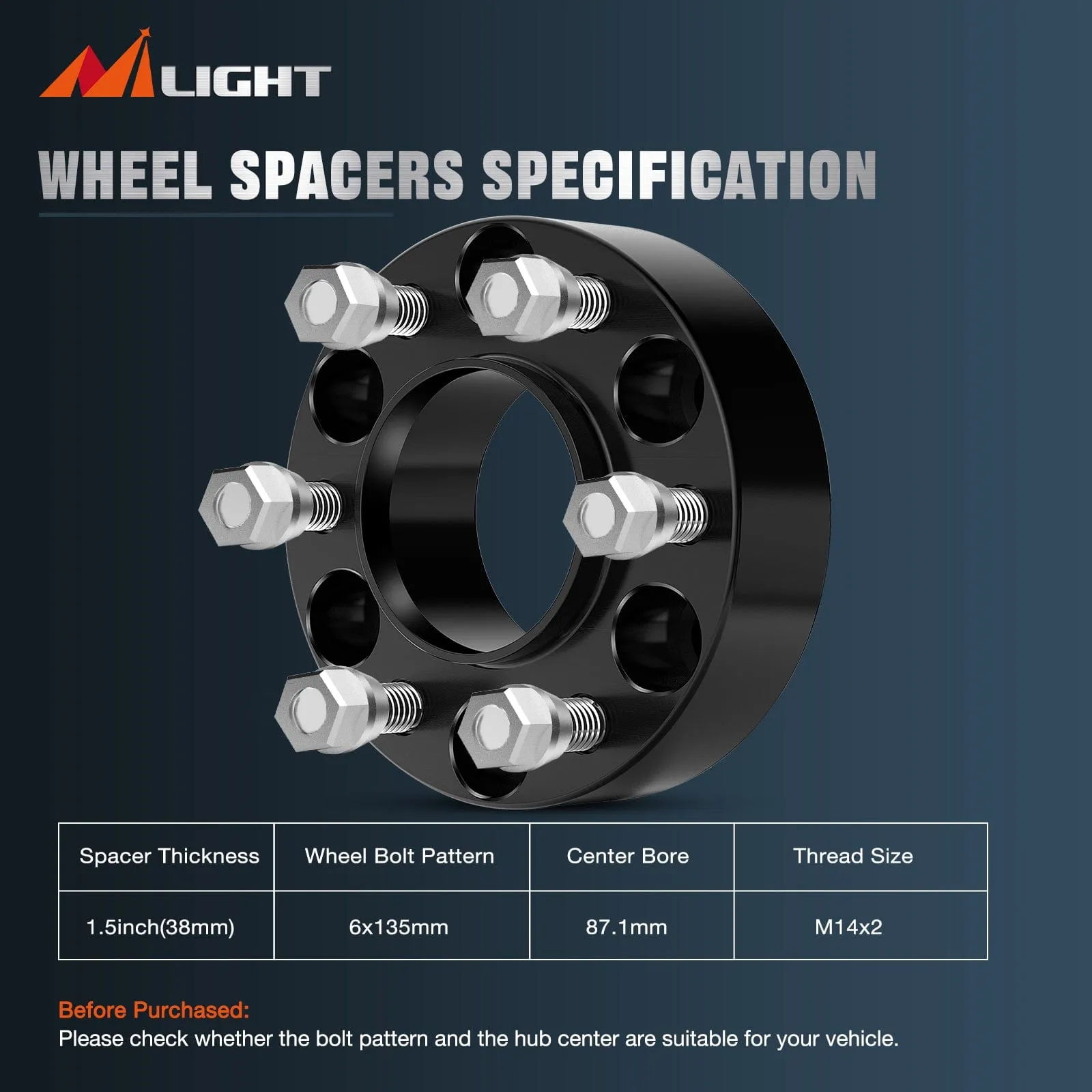 1.5inch (38mm) Wheel Spacers 4Pcs For 2004-2014 Ford F150 2WD 4WD | 6x135 | 87.1 Hub Bore | 14x2 Studs