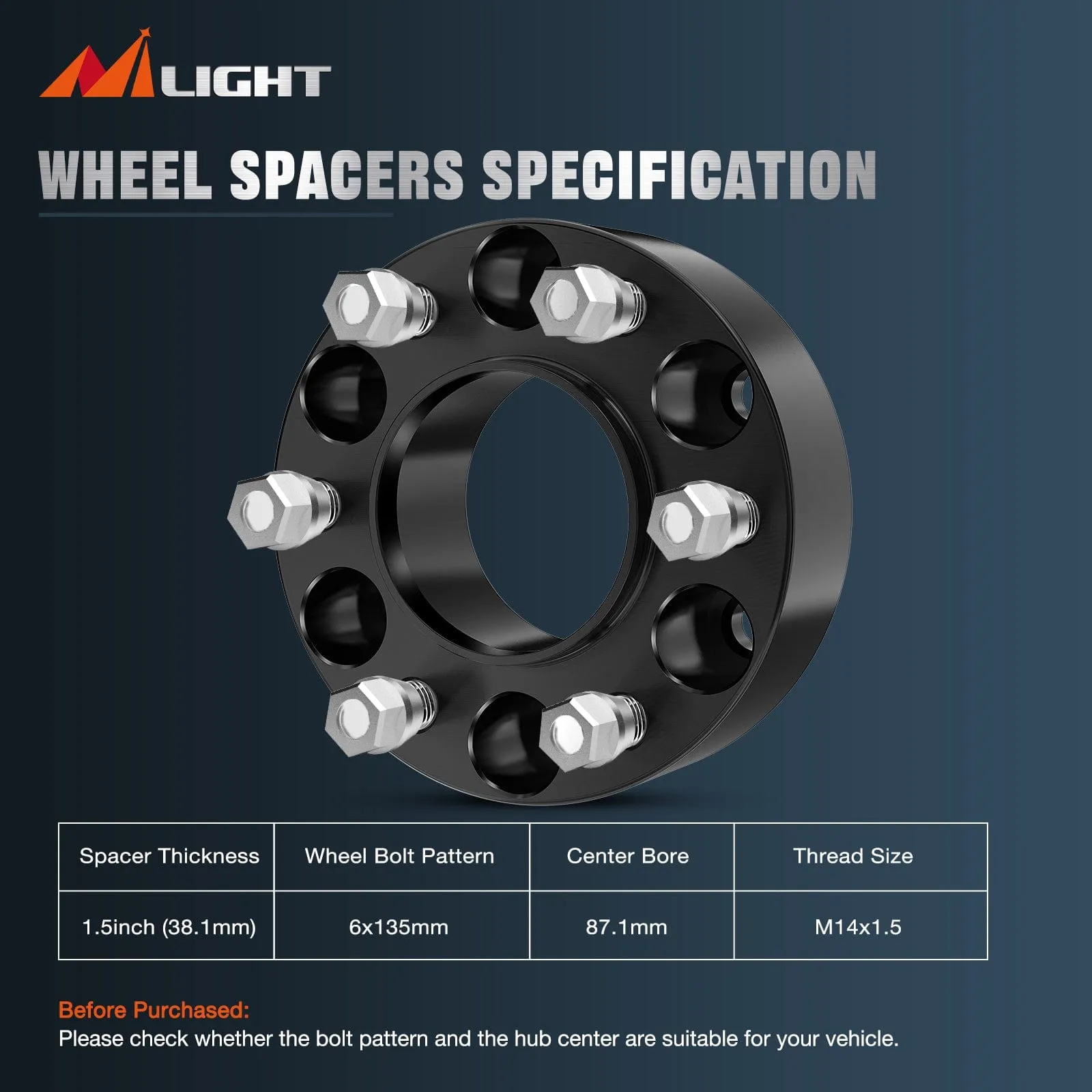 1.5inch (38mm) Wheel Spacers 4Pcs For 2015-2022 Ford F150 | 6x135 | 87.1 Hub Bore | 14x1.5 Studs