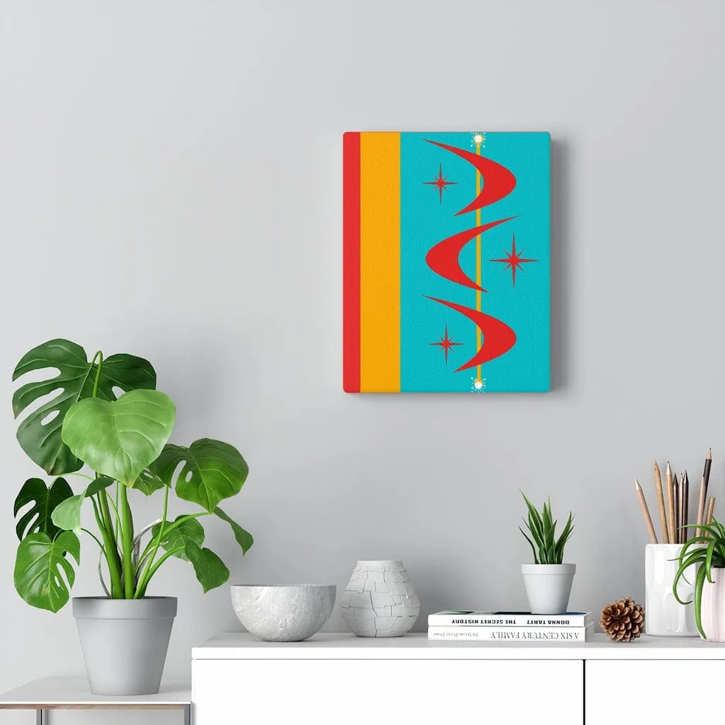 Atomic Boomerang Retro Red, Aqua Blue, Mustard Yellow Mid Century Modern Retro Wall Art