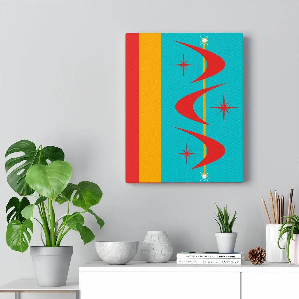 Atomic Boomerang Retro Red, Aqua Blue, Mustard Yellow Mid Century Modern Retro Wall Art