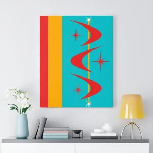 Atomic Boomerang Retro Red, Aqua Blue, Mustard Yellow Mid Century Modern Retro Wall Art
