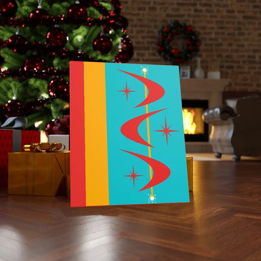Atomic Boomerang Retro Red, Aqua Blue, Mustard Yellow Mid Century Modern Retro Wall Art