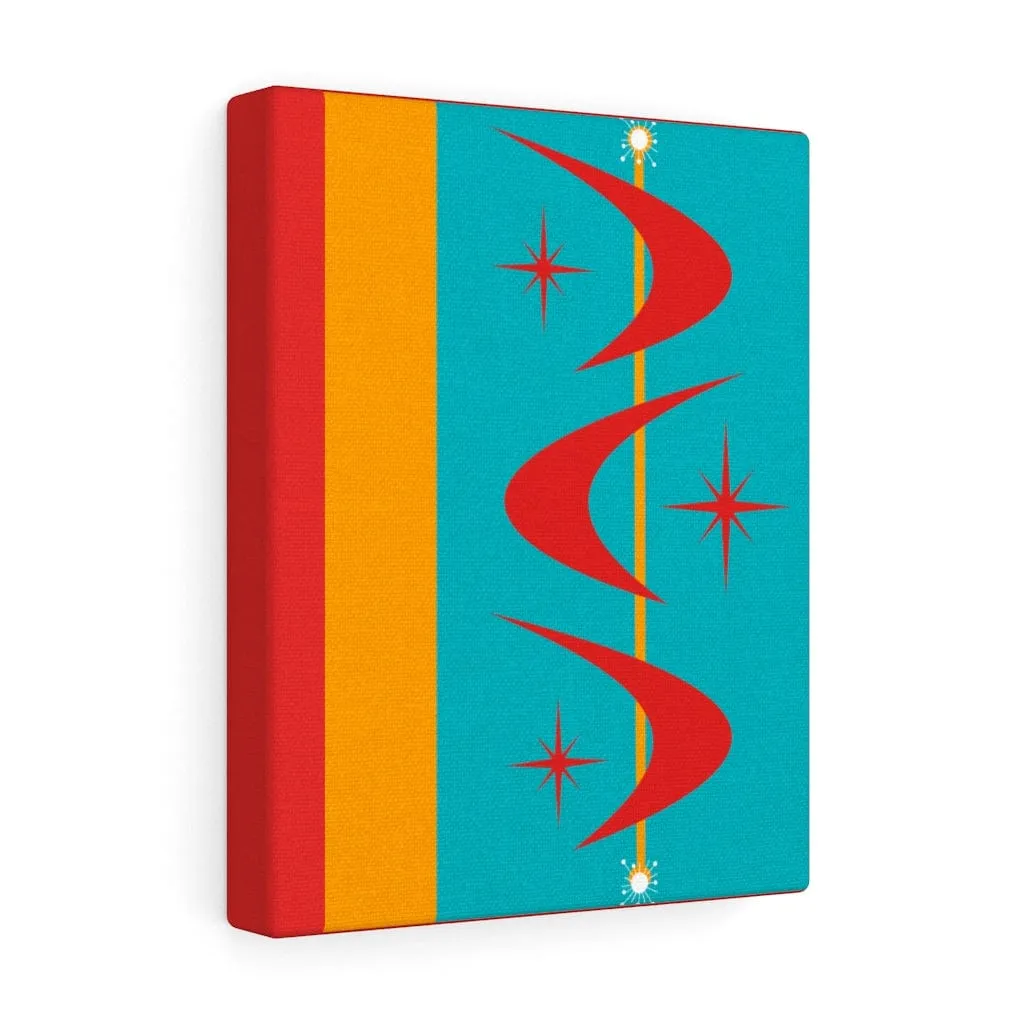 Atomic Boomerang Retro Red, Aqua Blue, Mustard Yellow Mid Century Modern Retro Wall Art