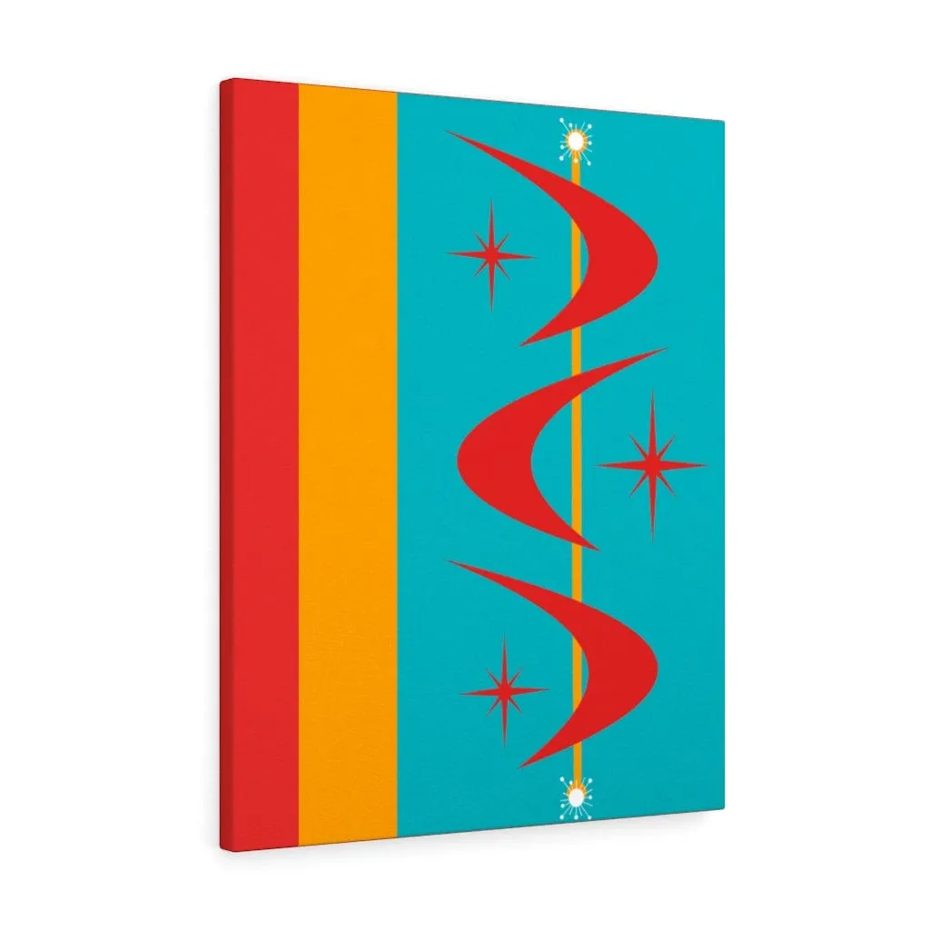 Atomic Boomerang Retro Red, Aqua Blue, Mustard Yellow Mid Century Modern Retro Wall Art
