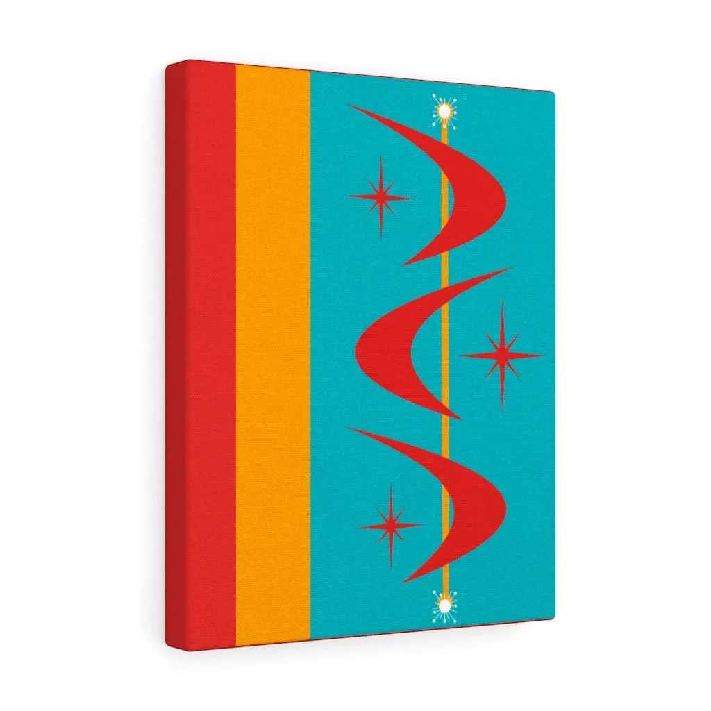 Atomic Boomerang Retro Red, Aqua Blue, Mustard Yellow Mid Century Modern Retro Wall Art