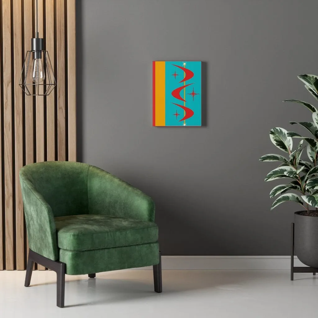 Atomic Boomerang Retro Red, Aqua Blue, Mustard Yellow Mid Century Modern Retro Wall Art