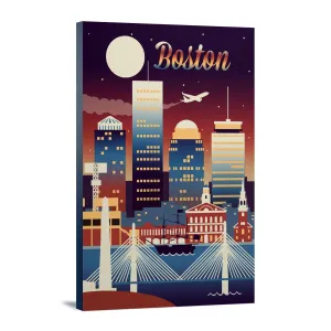 Boston, Massachusetts, Retro Skyline Chromatic Series, Lantern Press Artwork, Stretched Canvas