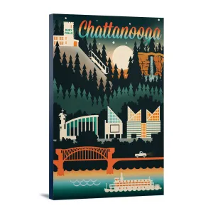 Chattanooga, Tennessee, Retro Skyline Chromatic Series, Lantern Press Artwork, Stretched Canvas