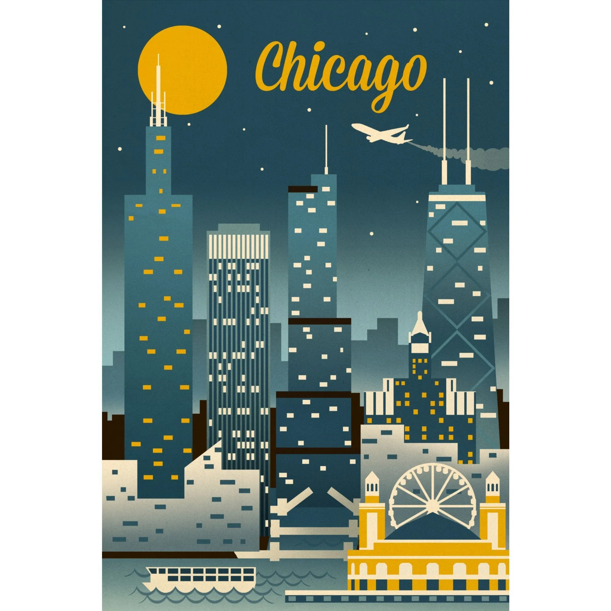Chicago, Illinois, Retro Skyline Classic, Lantern Press Artwork, Stretched Canvas