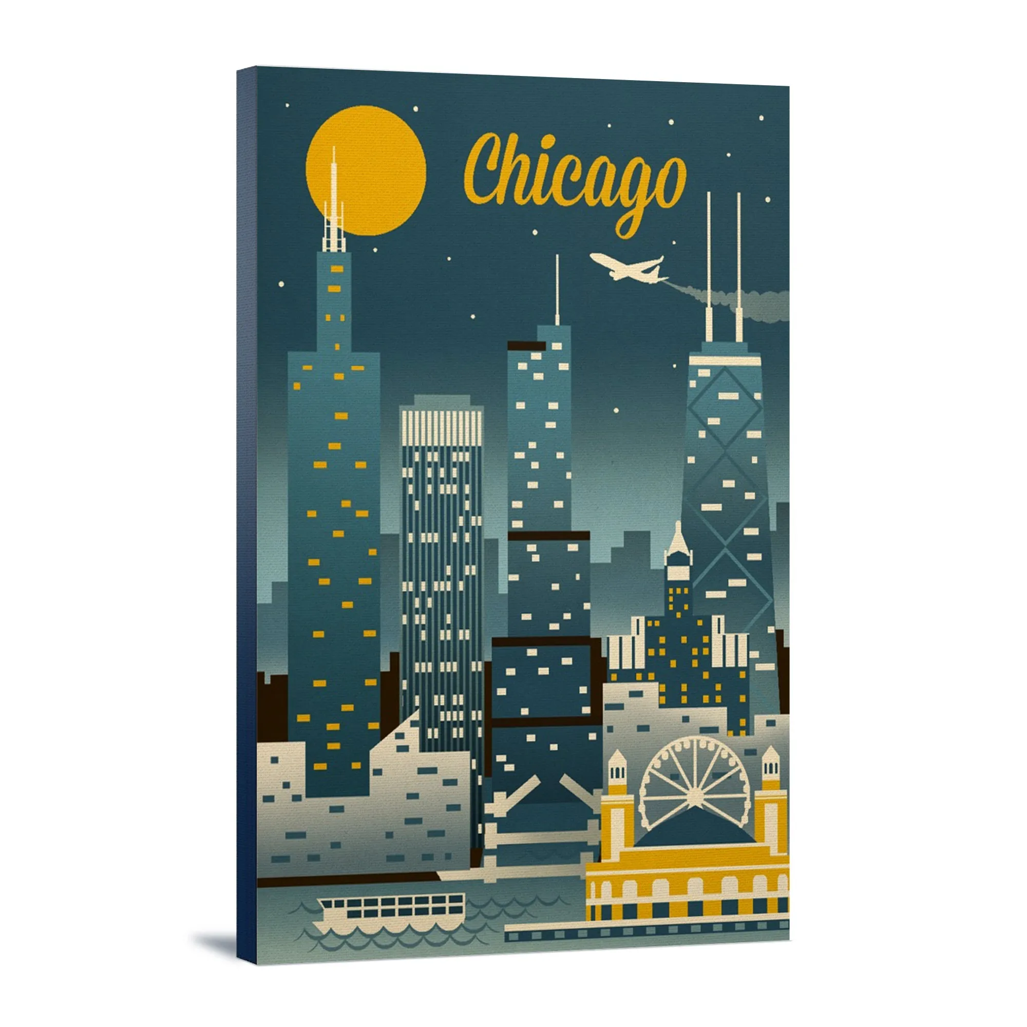 Chicago, Illinois, Retro Skyline Classic, Lantern Press Artwork, Stretched Canvas