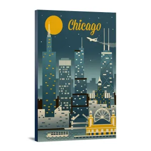 Chicago, Illinois, Retro Skyline Classic, Lantern Press Artwork, Stretched Canvas