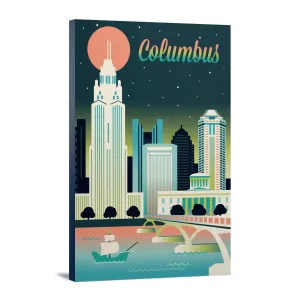 Columbus, Ohio, Retro Skyline Chromatic Series, Lantern Press Artwork, Stretched Canvas