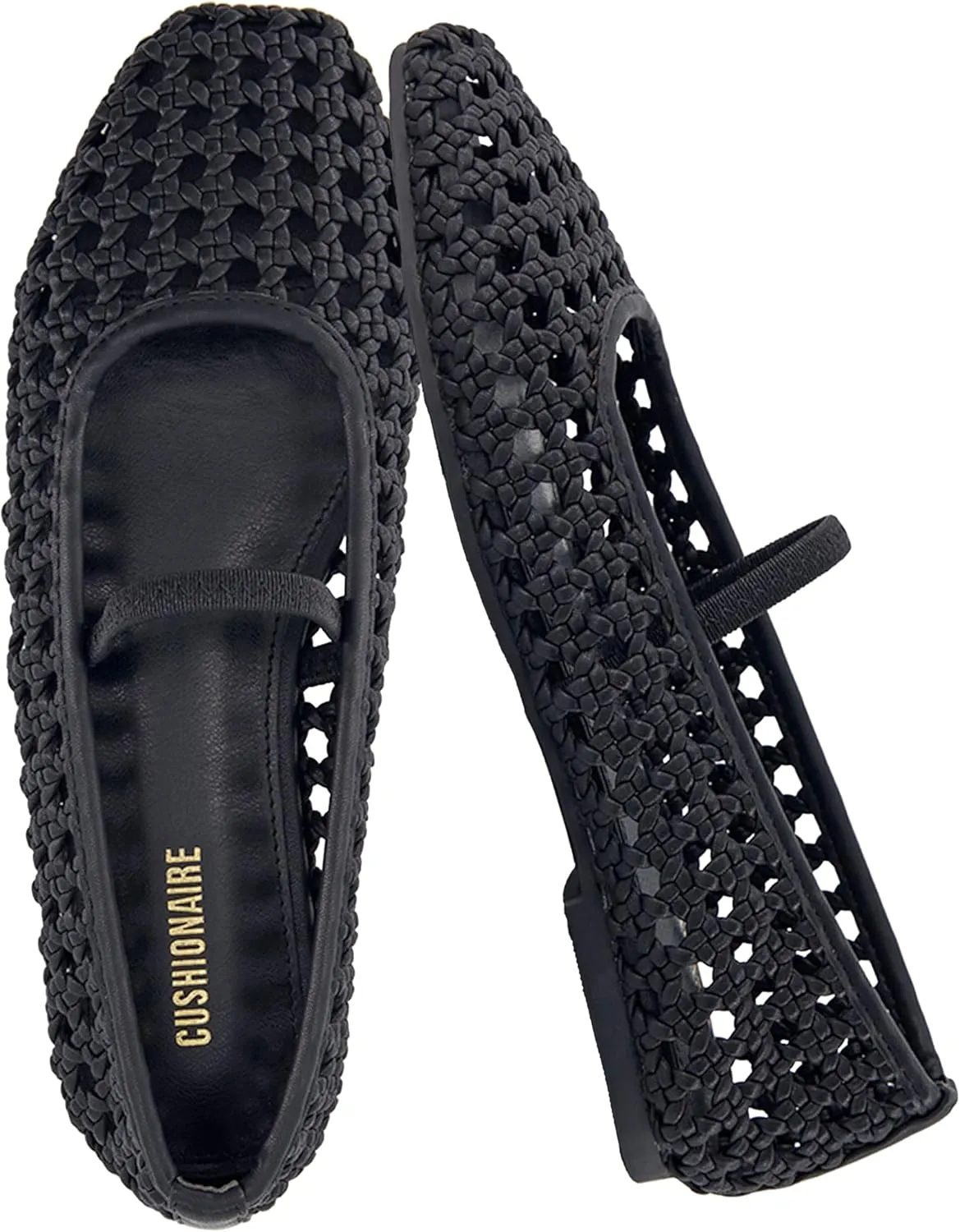 CUSHIONAIRE Weavy Squared Toe Woven Ballet Flats Shoes for Women with Memory Foam | Comfortable Mary Jane Flats for Women with Breathable Mesh Design | Wide Widths Available