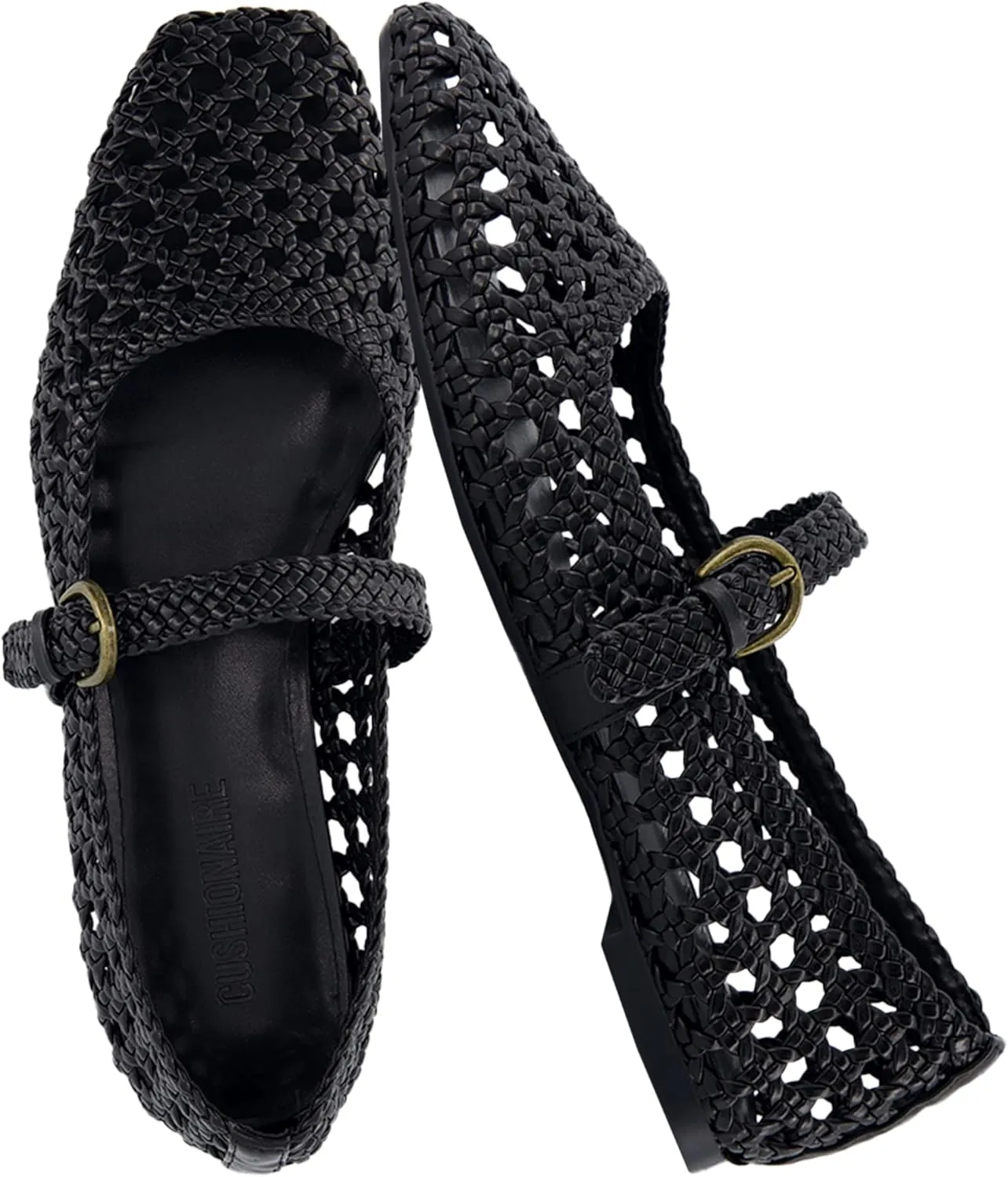 CUSHIONAIRE Weston Womens Hand Woven Dressy Ballet Flats  Faux Leather Mary Jane with Adjustable Strap & Memory Foam