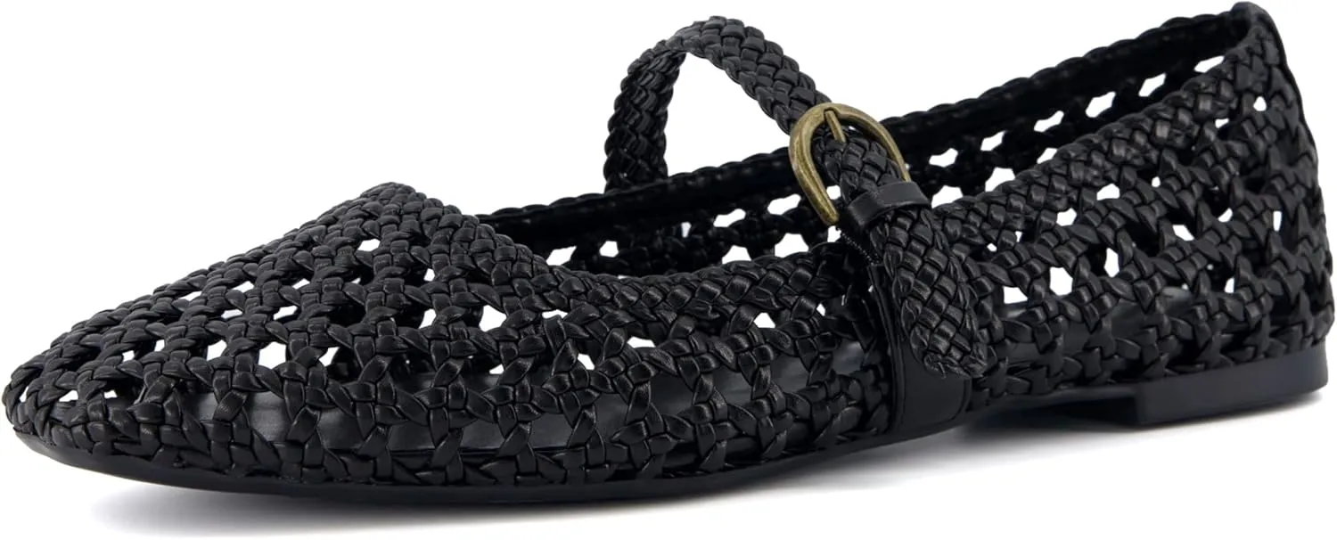 CUSHIONAIRE Weston Womens Hand Woven Dressy Ballet Flats  Faux Leather Mary Jane with Adjustable Strap & Memory Foam