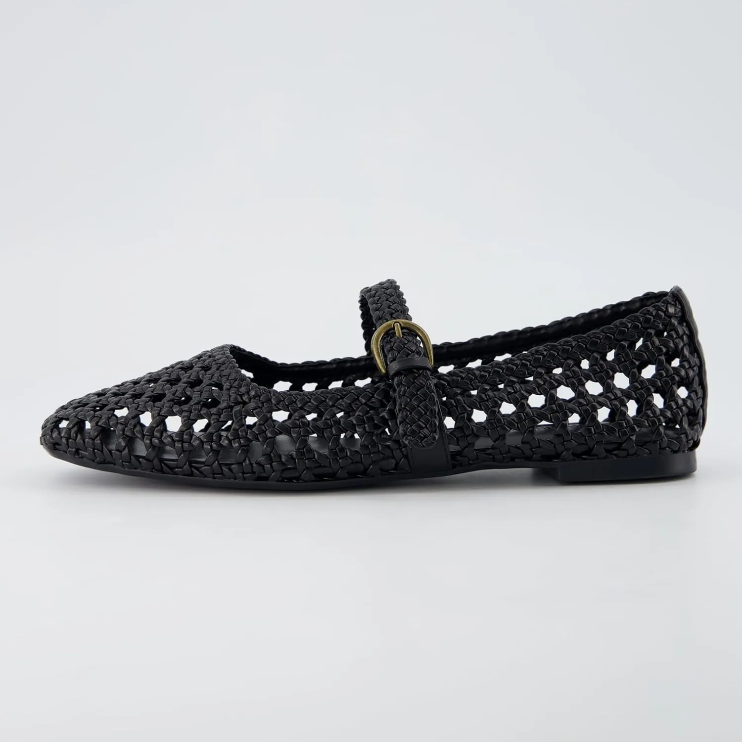 CUSHIONAIRE Weston Womens Hand Woven Dressy Ballet Flats  Faux Leather Mary Jane with Adjustable Strap & Memory Foam