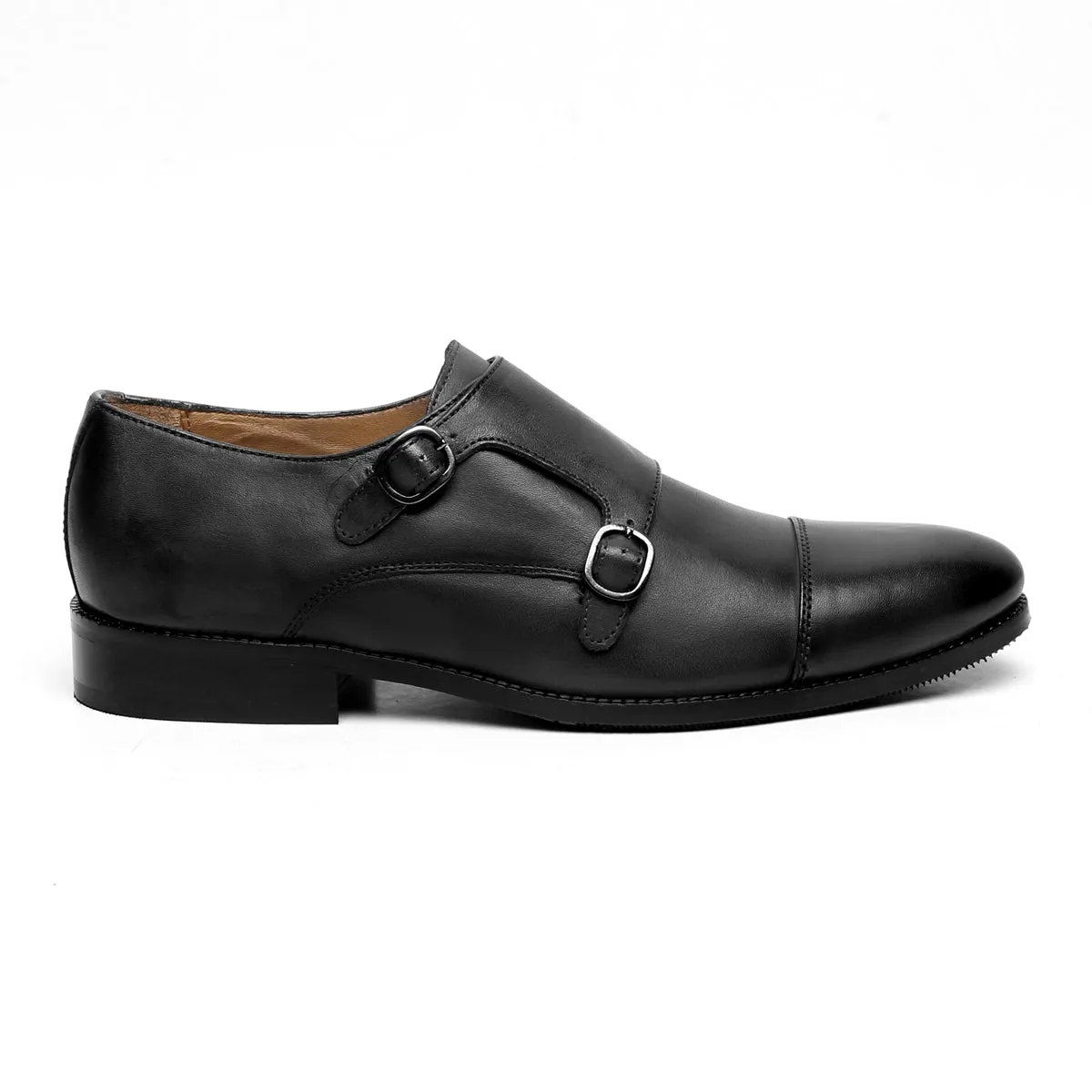 Double Monk Black Genuine Leather Formal Shoes
