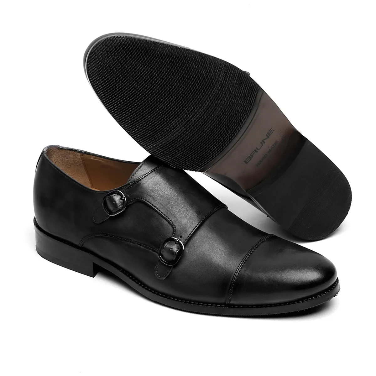 Double Monk Black Genuine Leather Formal Shoes