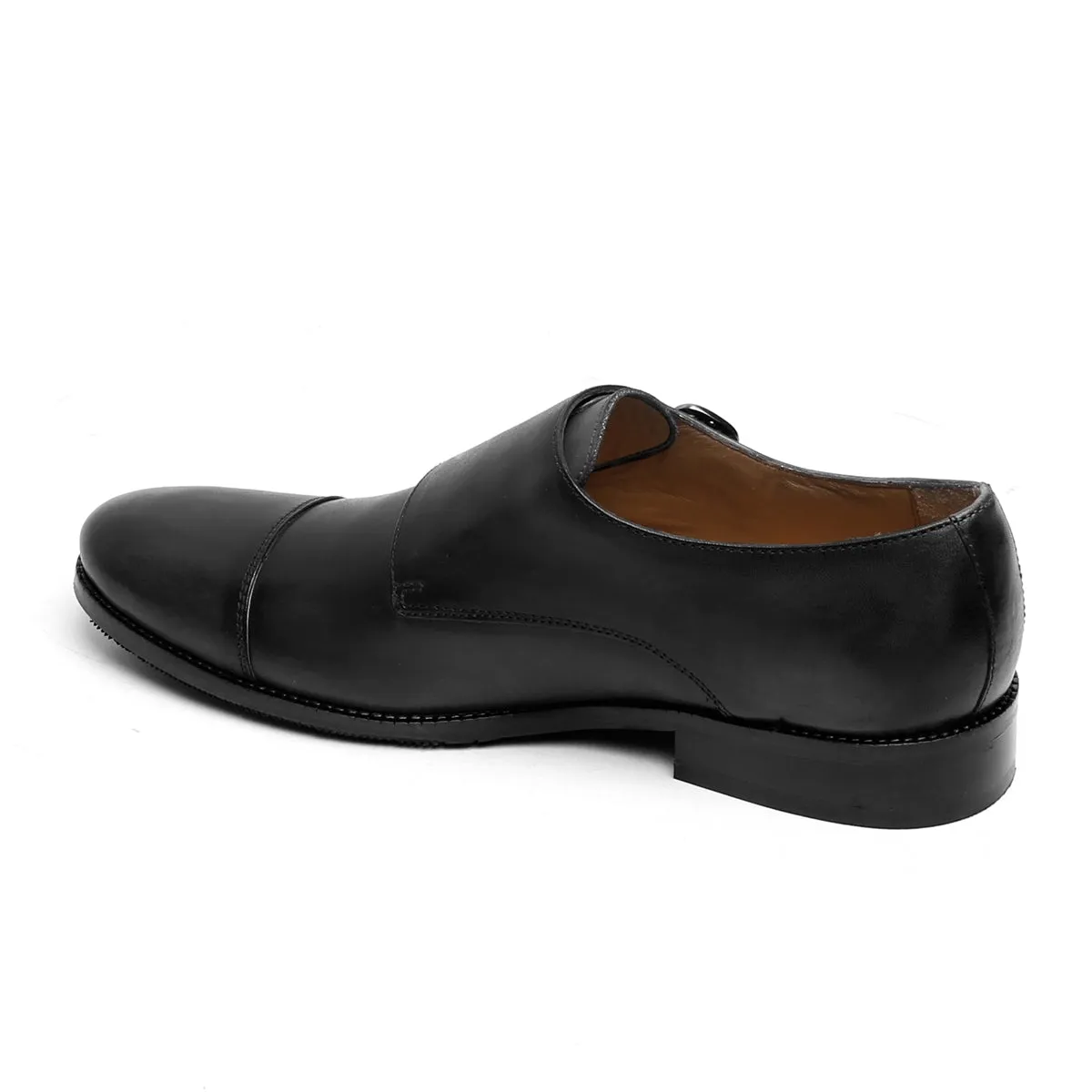 Double Monk Black Genuine Leather Formal Shoes