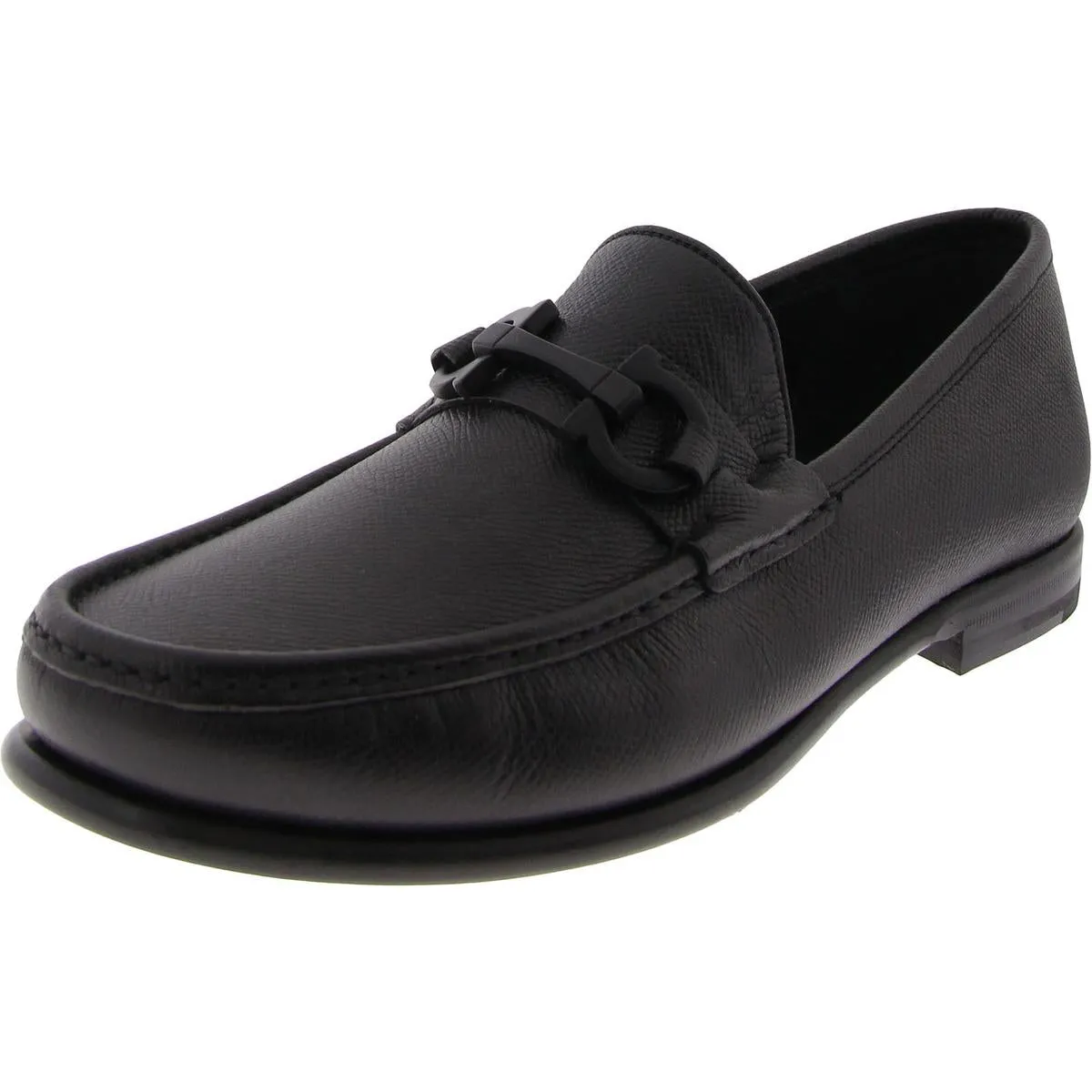 Ferragamo Mens CROWN Leather Pebbled Loafers