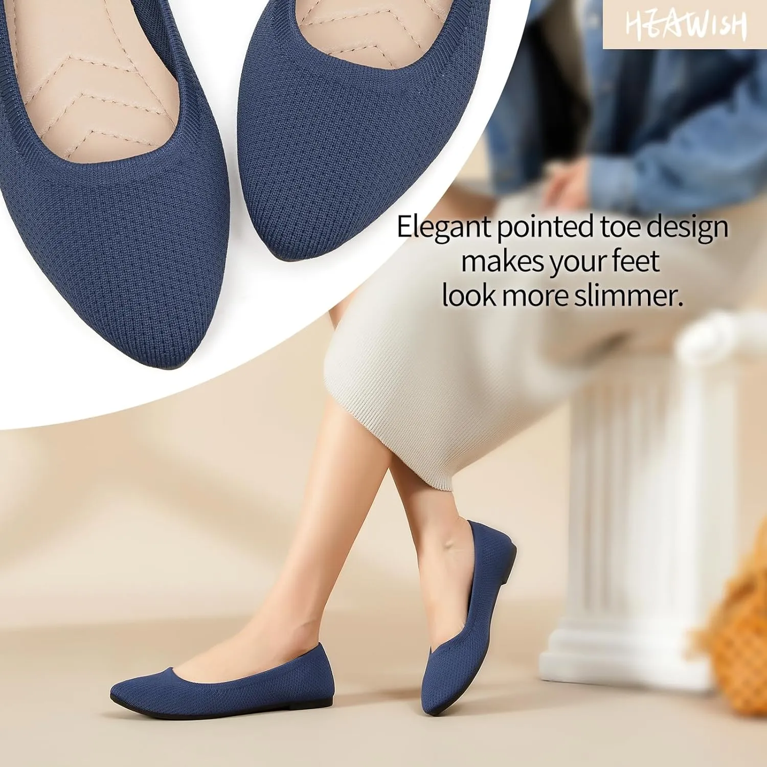 HEAWISH Womens Ballet Flat Flats Shoes Comfortable Mesh Pointed Toe Slip On Dress Shoes