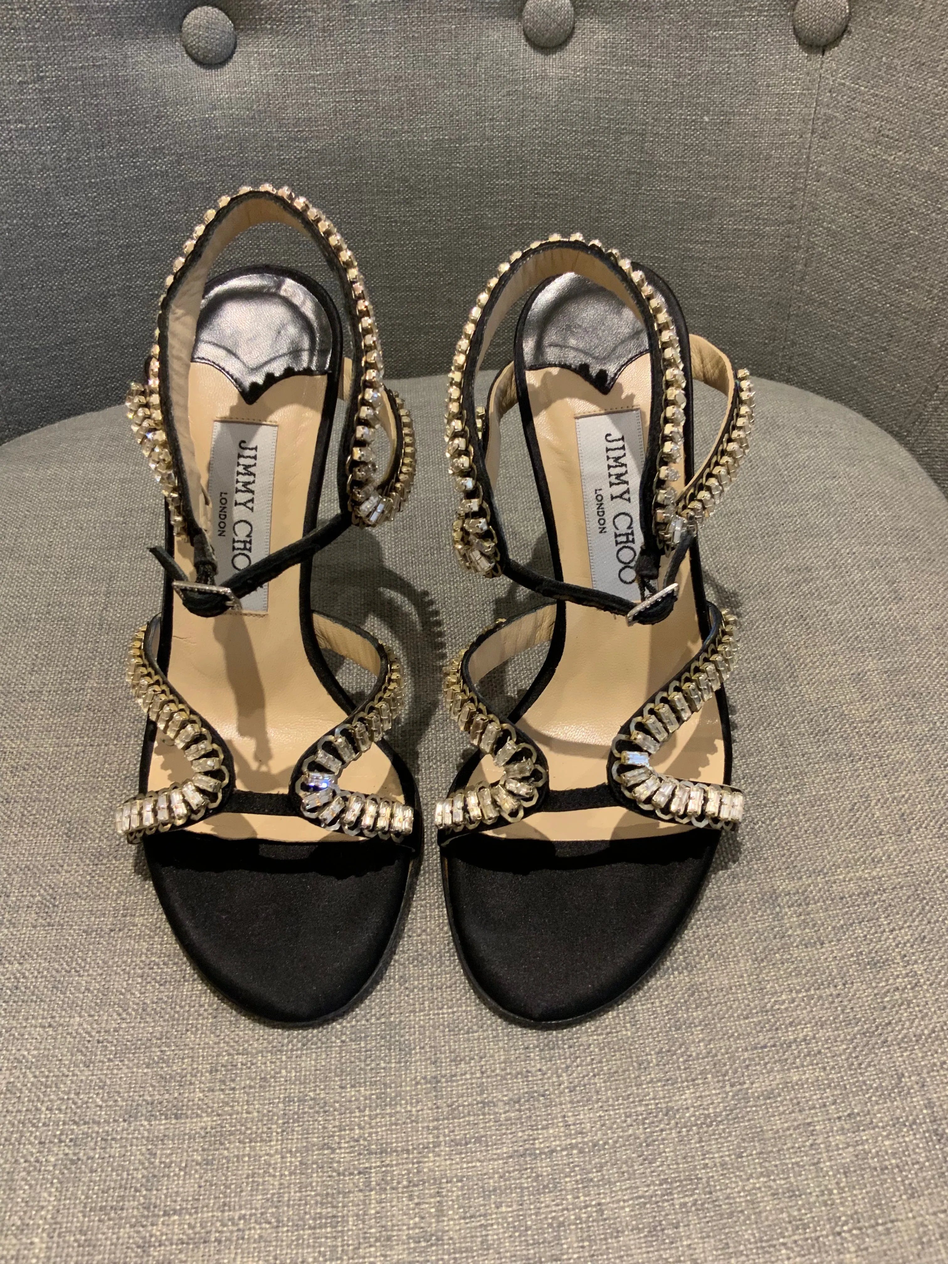 JIMMY CHOO Angel Satin Crystals sandals shoes Size 36.5 UK 3.5 US 6.5 ladies