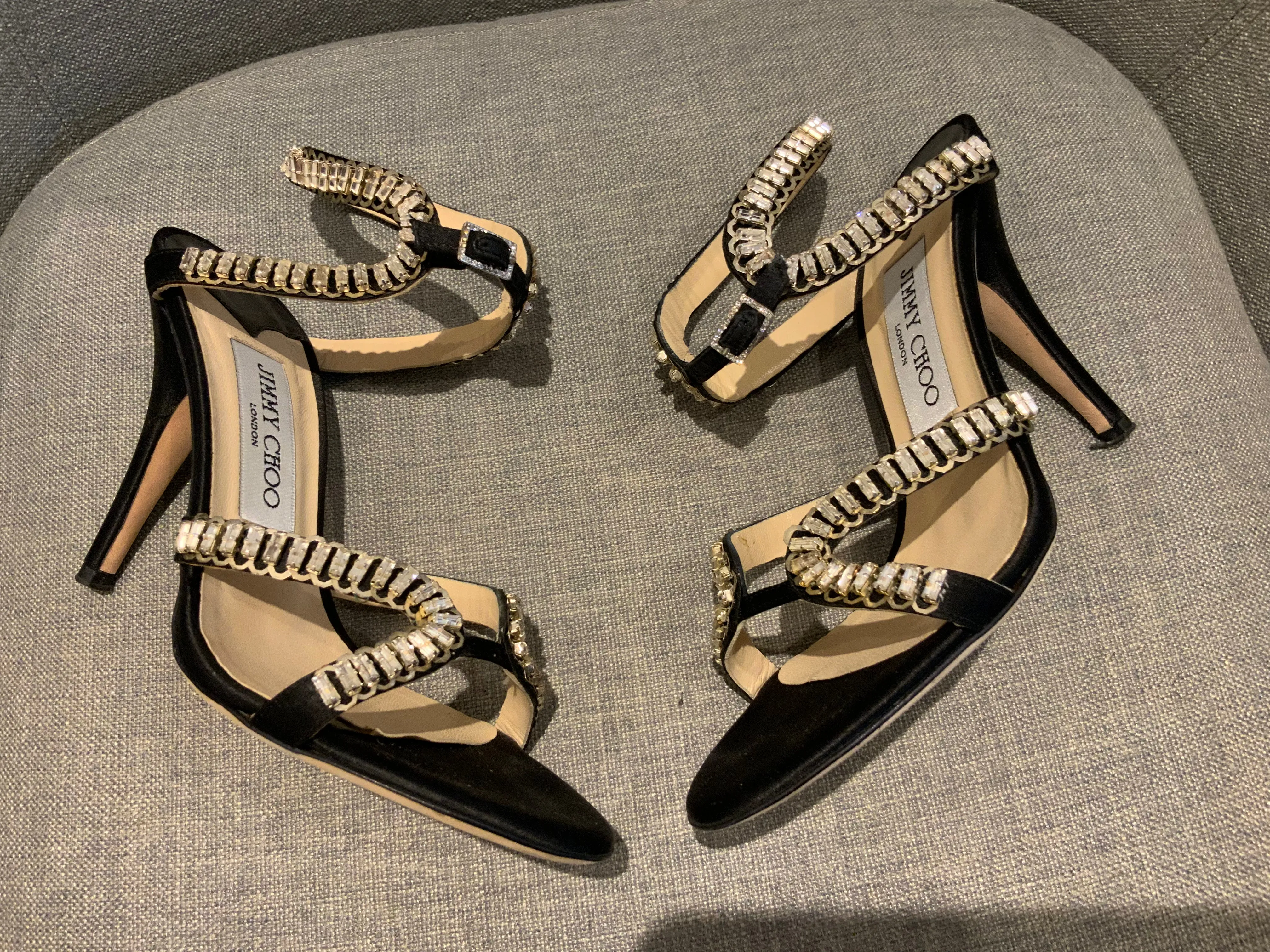 JIMMY CHOO Angel Satin Crystals sandals shoes Size 36.5 UK 3.5 US 6.5 ladies