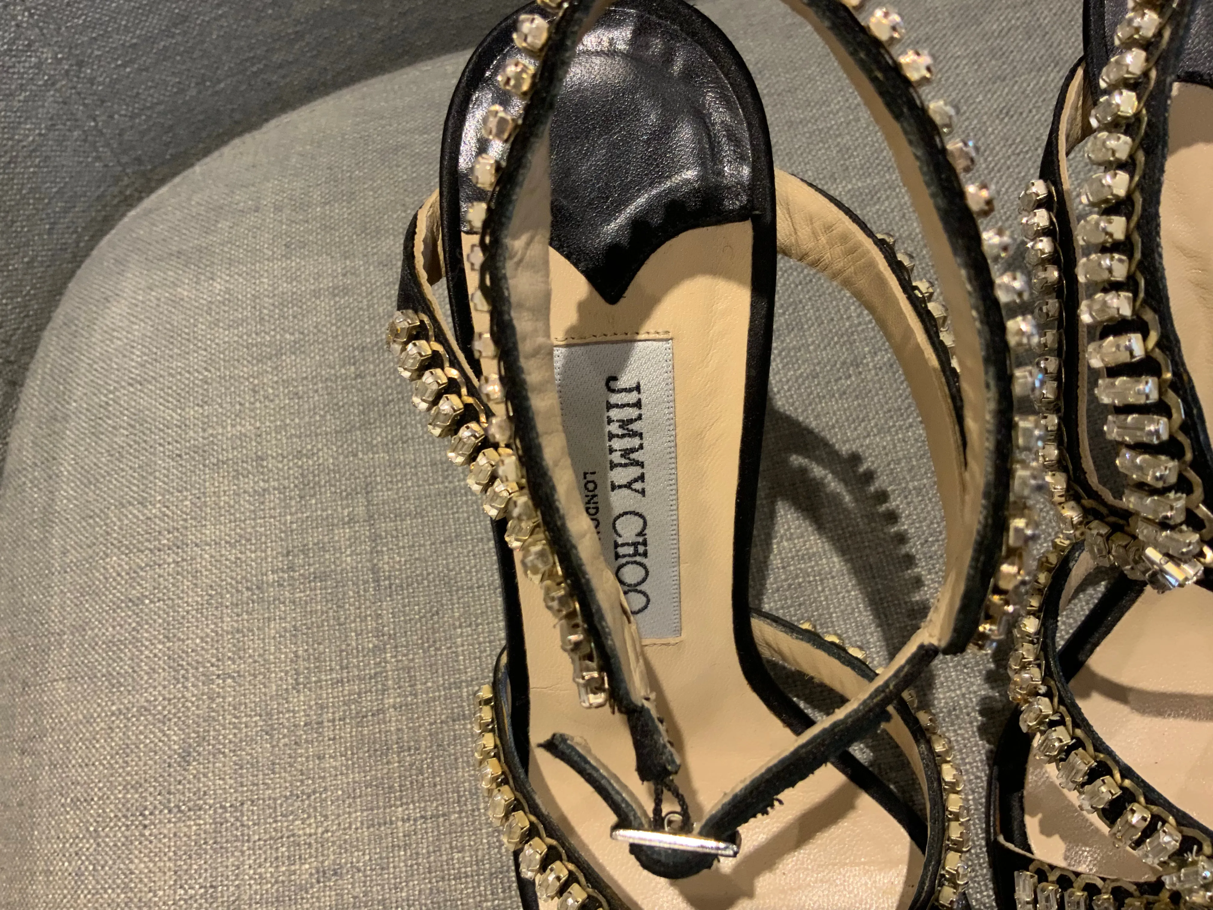JIMMY CHOO Angel Satin Crystals sandals shoes Size 36.5 UK 3.5 US 6.5 ladies