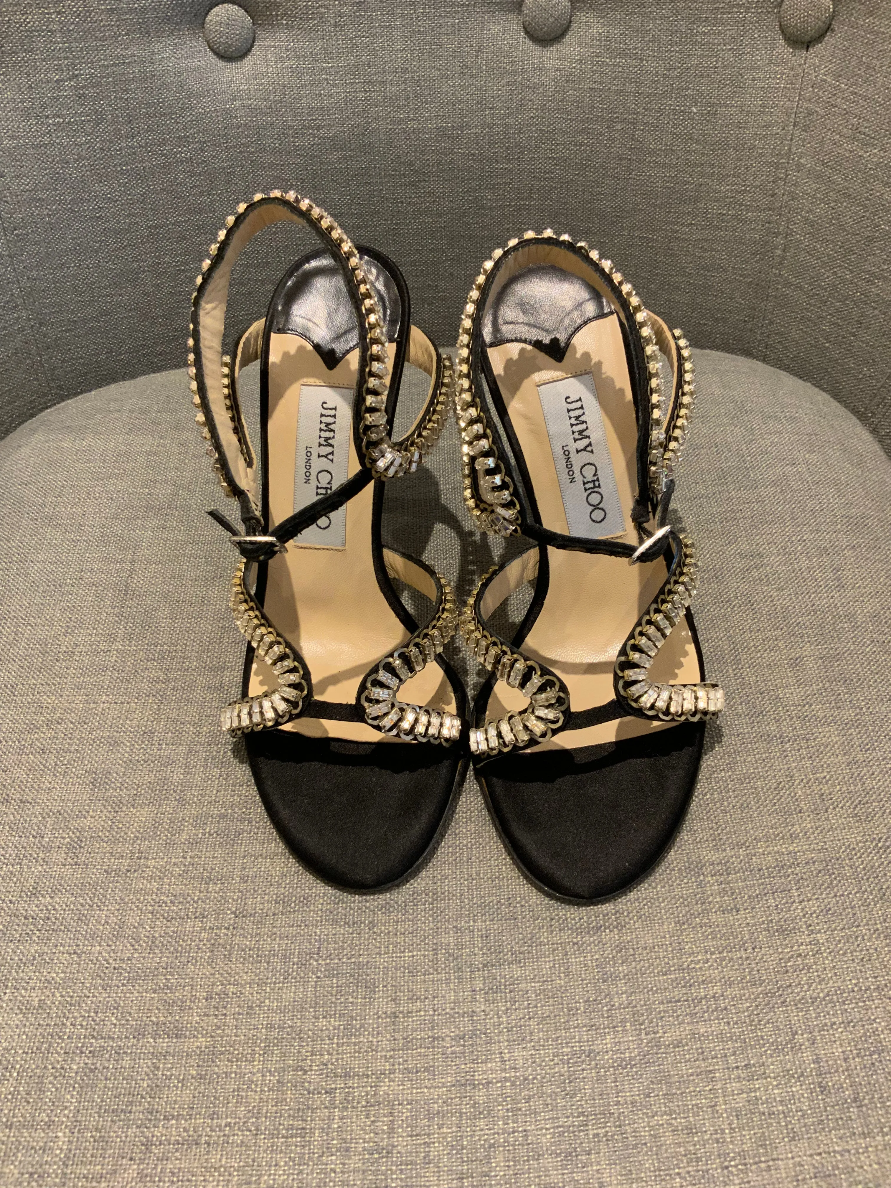 JIMMY CHOO Angel Satin Crystals sandals shoes Size 36.5 UK 3.5 US 6.5 ladies