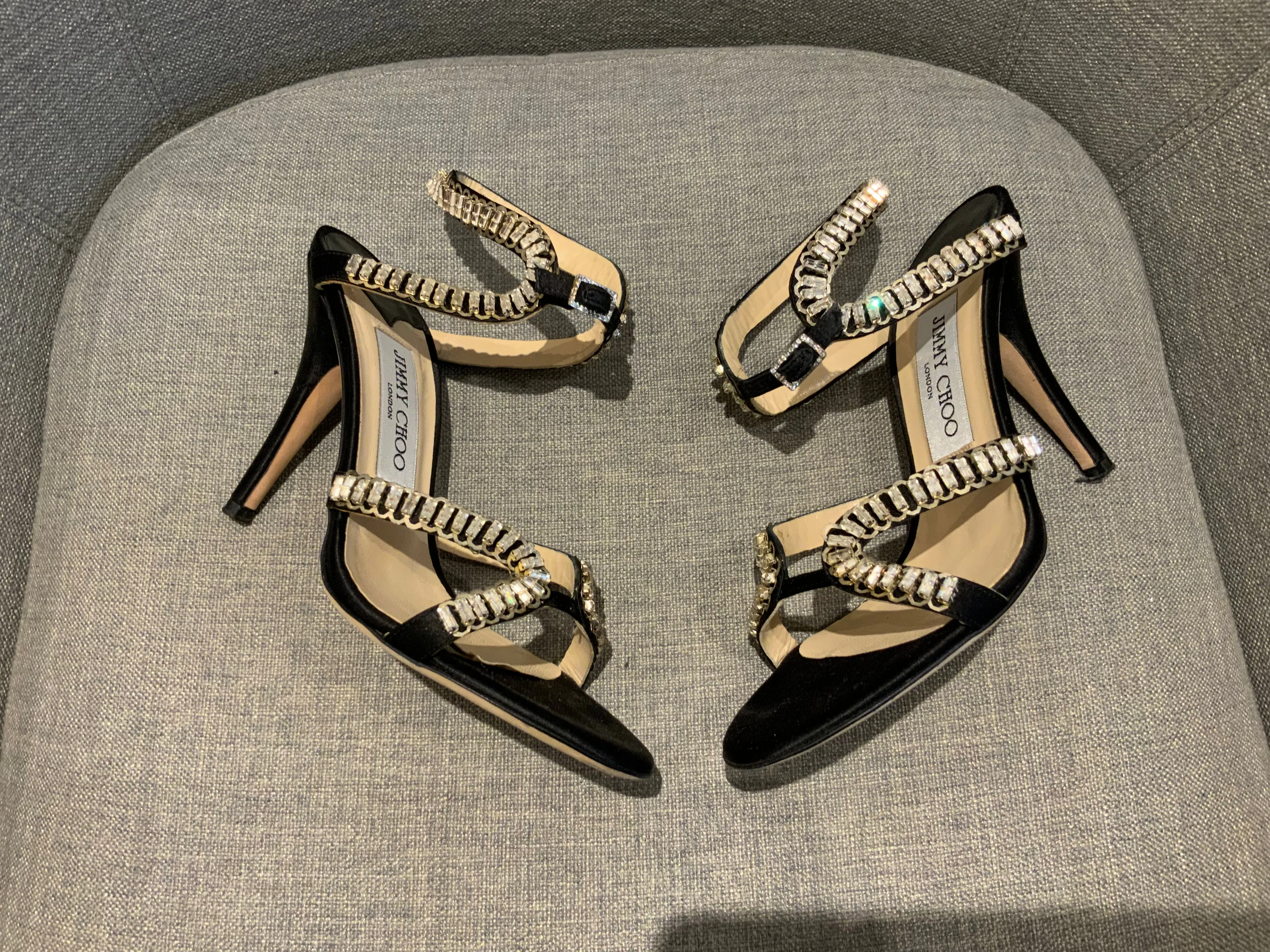 JIMMY CHOO Angel Satin Crystals sandals shoes Size 36.5 UK 3.5 US 6.5 ladies