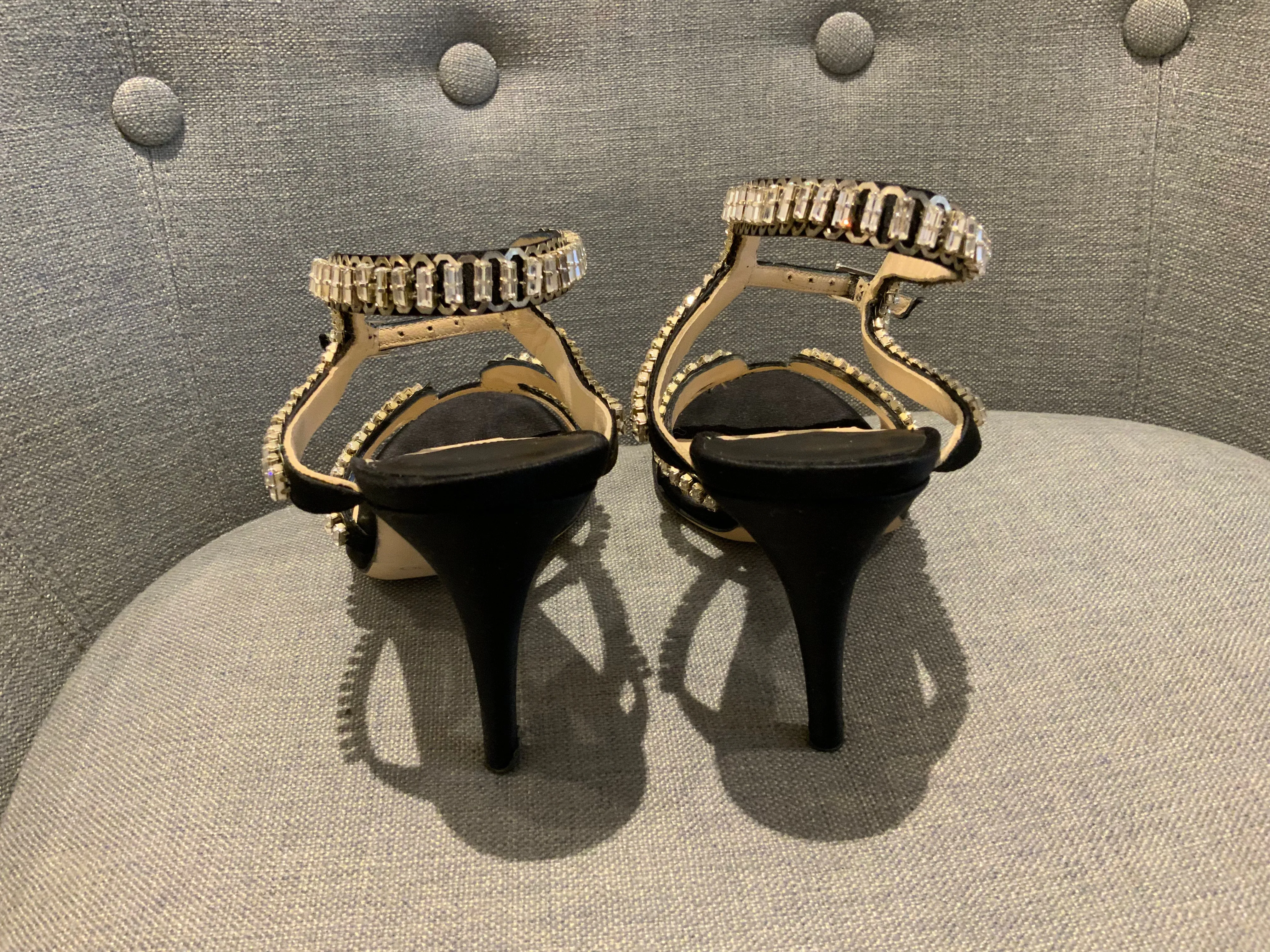 JIMMY CHOO Angel Satin Crystals sandals shoes Size 36.5 UK 3.5 US 6.5 ladies