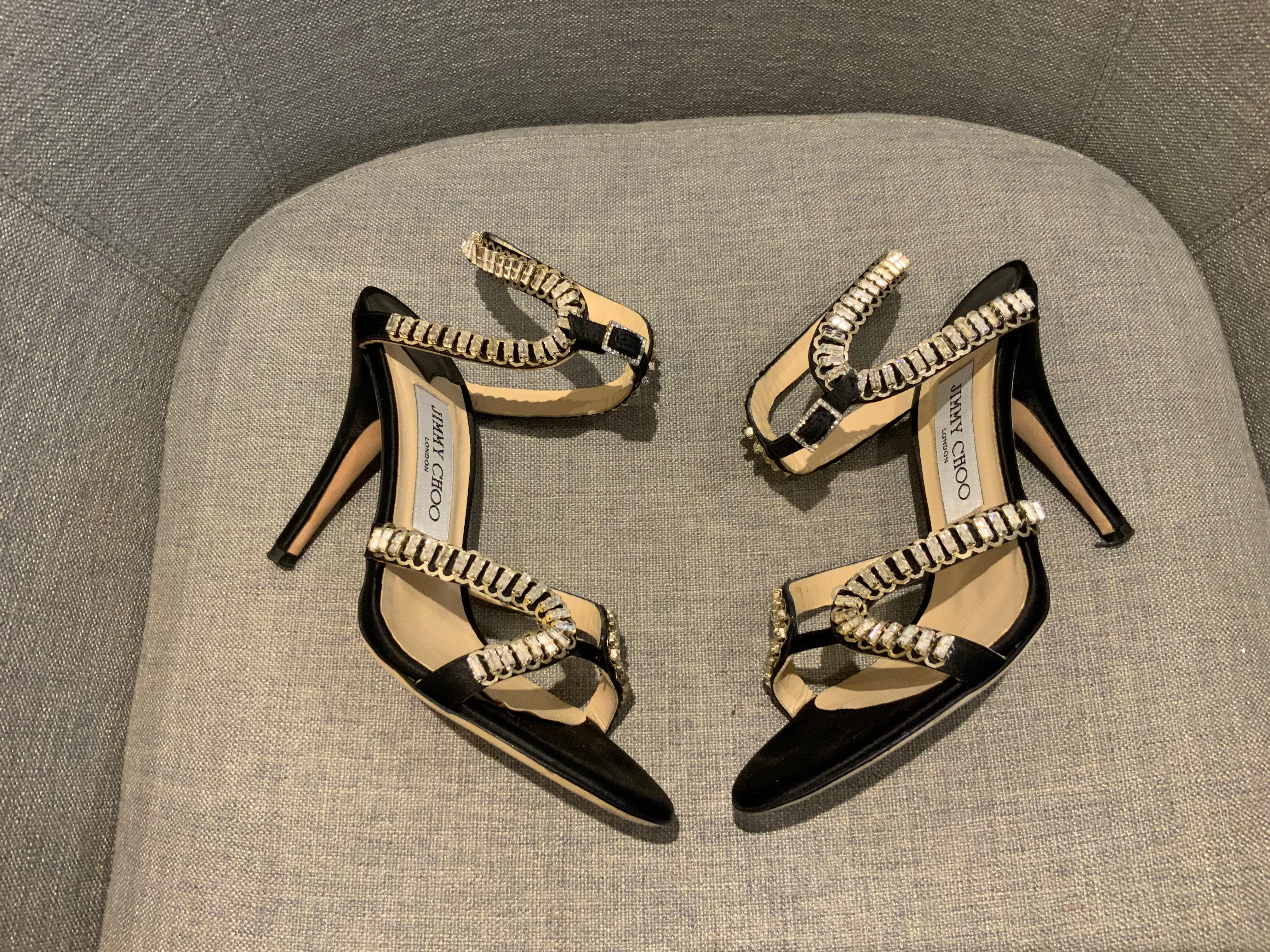 JIMMY CHOO Angel Satin Crystals sandals shoes Size 36.5 UK 3.5 US 6.5 ladies