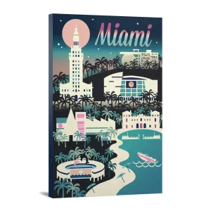 Miami, Florida, Retro Skyline Chromatic Series, Lantern Press Artwork, Stretched Canvas
