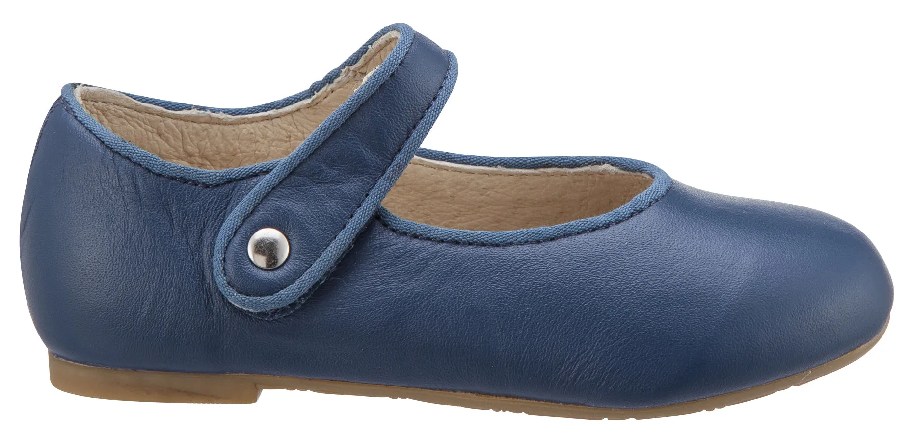 Old Soles Girl's 803 Lady Jane Jeans Blue Leather Hook and Loop Decorative Button Mary Jane Flat Shoe