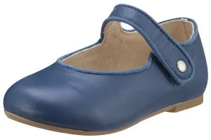 Old Soles Girl's 803 Lady Jane Jeans Blue Leather Hook and Loop Decorative Button Mary Jane Flat Shoe