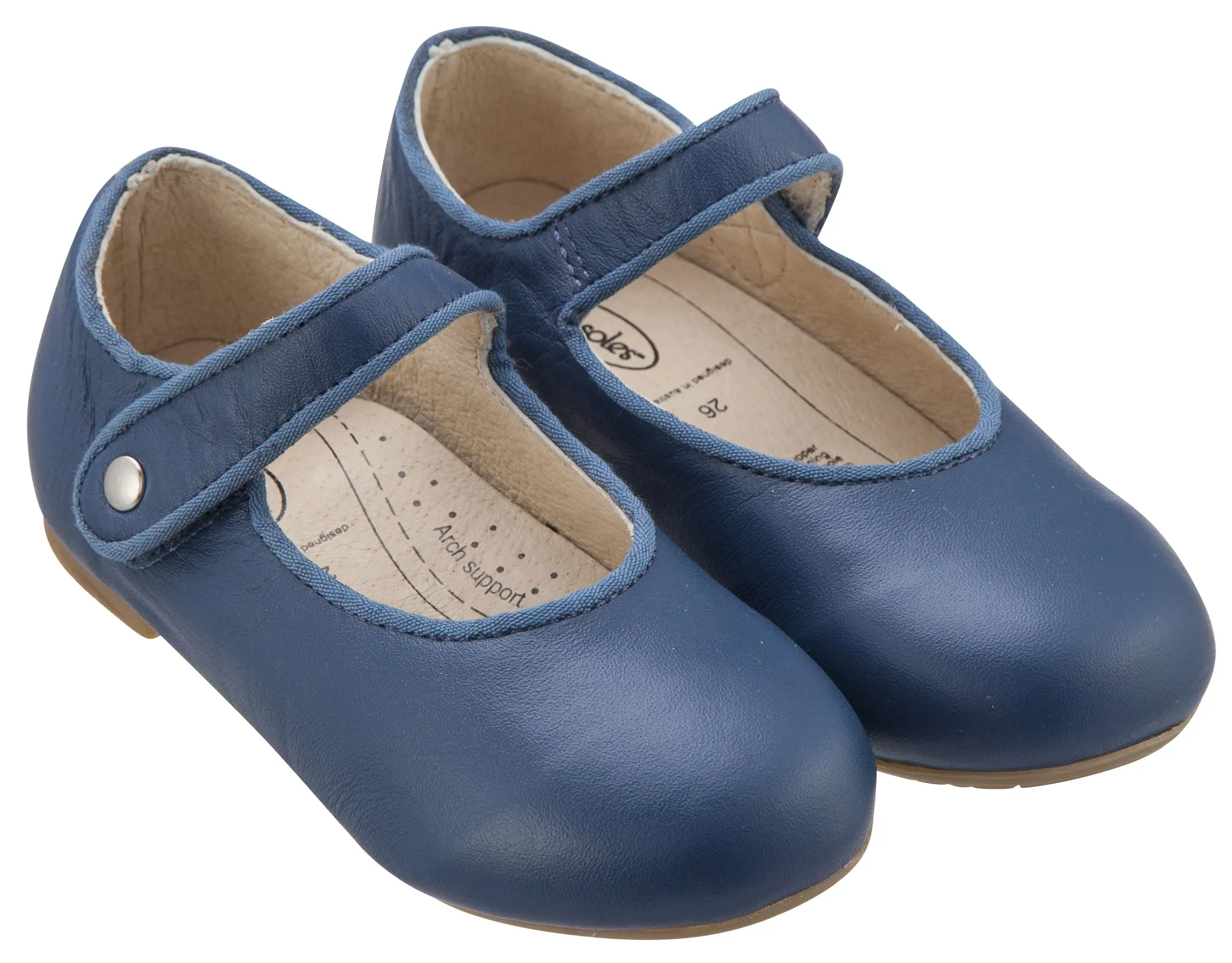 Old Soles Girl's 803 Lady Jane Jeans Blue Leather Hook and Loop Decorative Button Mary Jane Flat Shoe
