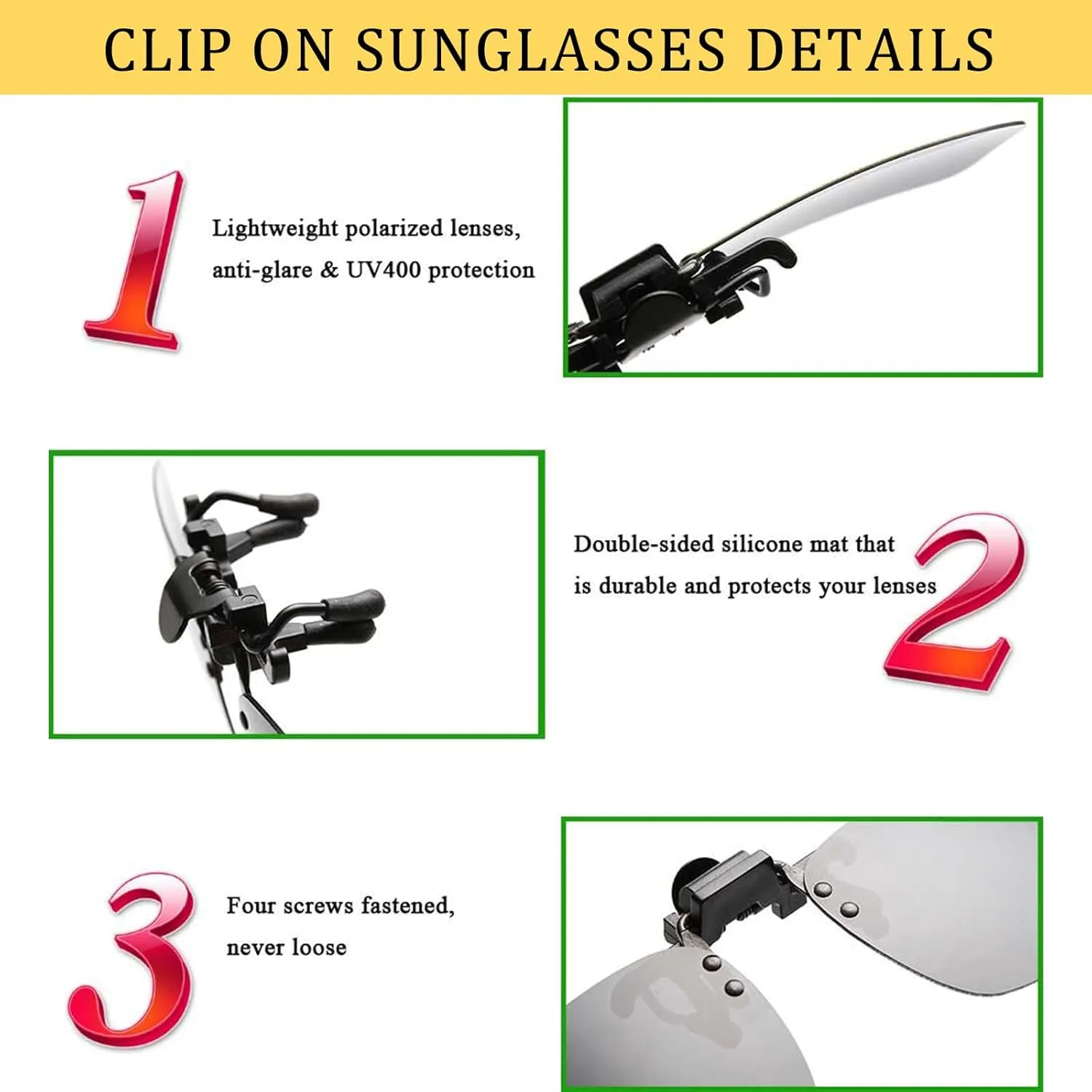 Polarized Clip-on Sunglasses Anti-Glare Driving Glasses for Prescription Glasses
