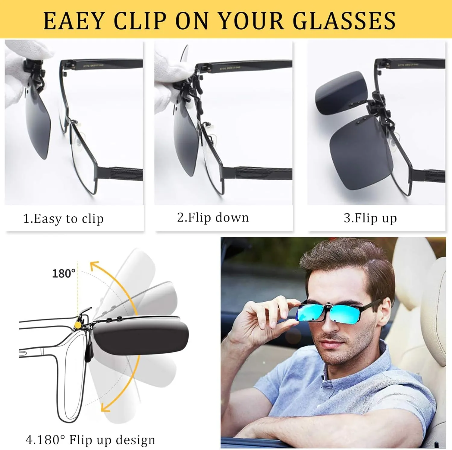 Polarized Clip-on Sunglasses Anti-Glare Driving Glasses for Prescription Glasses