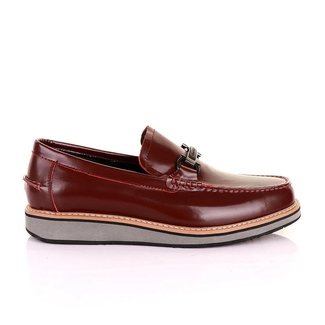 Salvatore Ferragamo Men's Leather Loafers-Wine