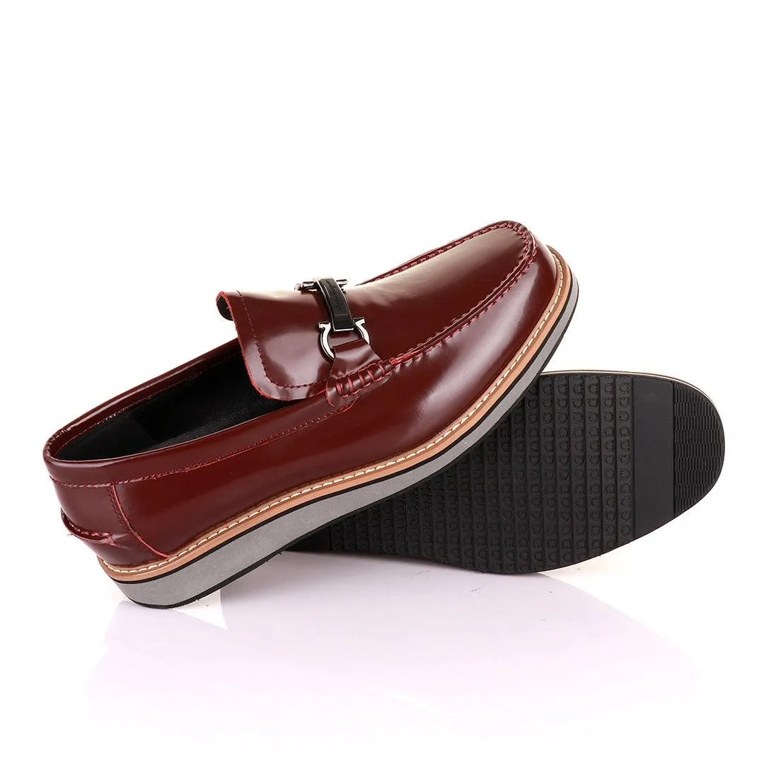 Salvatore Ferragamo Men's Leather Loafers-Wine