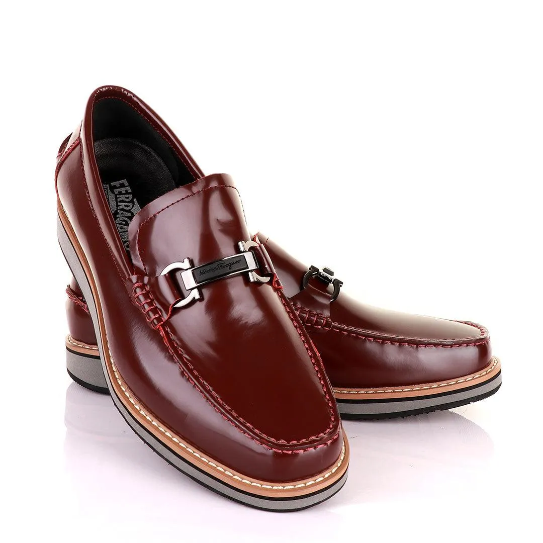 Salvatore Ferragamo Men's Leather Loafers-Wine