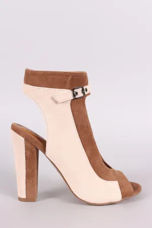 Shoe Republic LA Suede Two Tone Keyhole Chunky Mule Heel