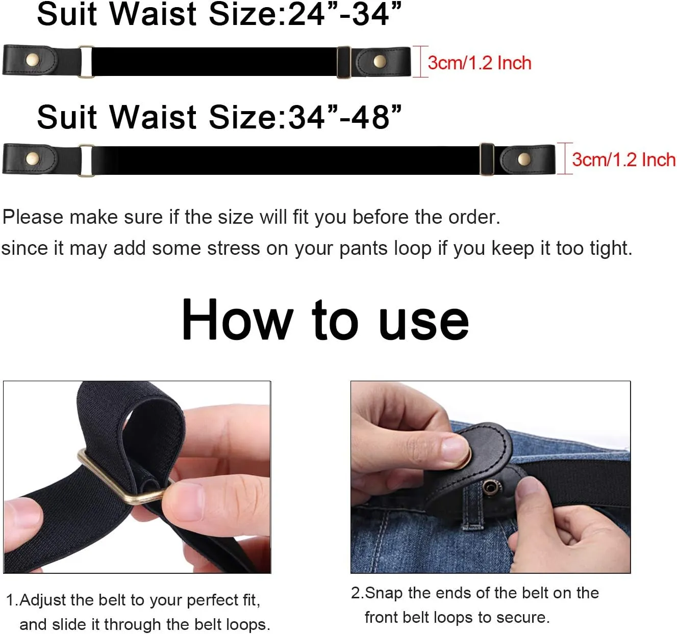 SUOSDEY No Buckle Elastic Stretch Belts for Men and Women, Comfortable Invisible Belts for Jeans Pants