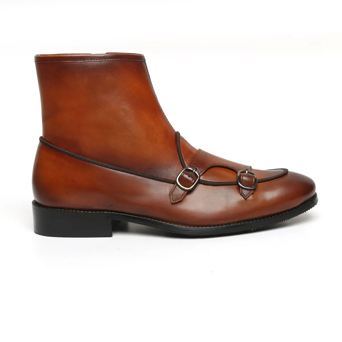 Tan Batwing Monk Strap Leather Boot by Brune & Bareskin