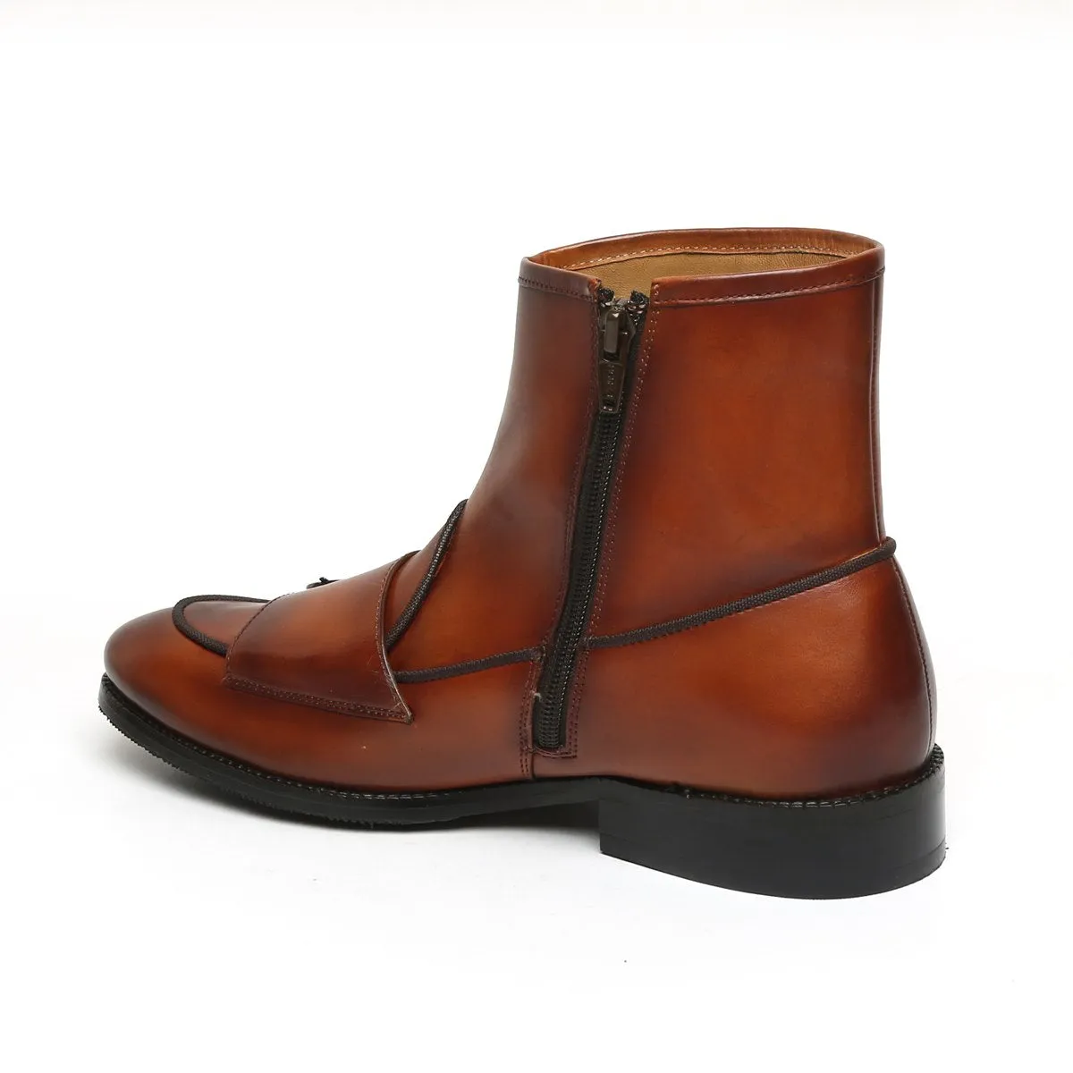 Tan Batwing Monk Strap Leather Boot by Brune & Bareskin