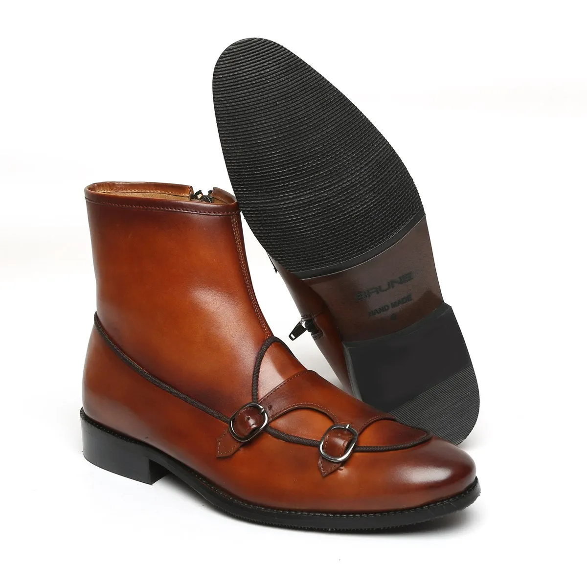 Tan Batwing Monk Strap Leather Boot by Brune & Bareskin