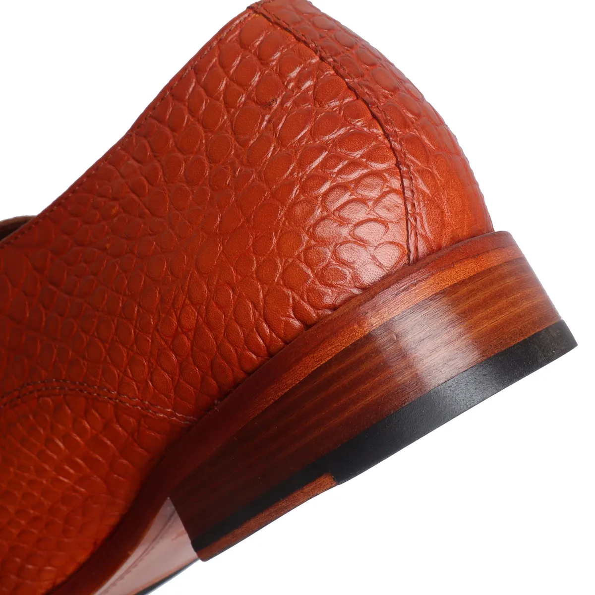 Tan Croco Leather Double Monk With Leather Sole Shoes By Brune & Bareskin