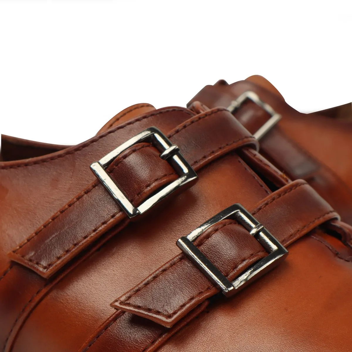 Tan Wingtip Cap Toe Endlong Parallal Double Monk Strap Shoes by Brune & Bareskin